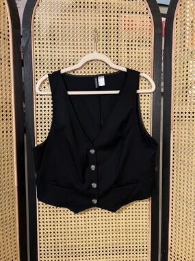 Divided Black Button-Front Vest